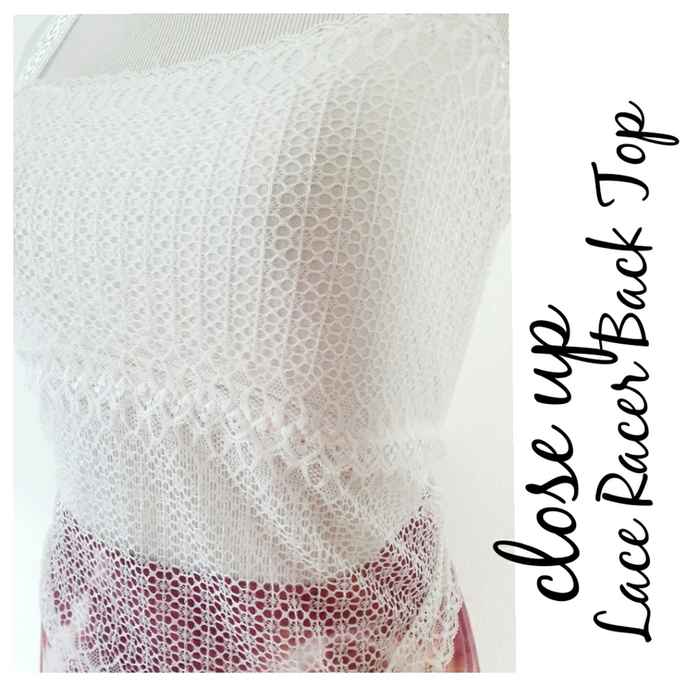 Delicate Lace Butterfly Racer Back White Top - Picture 10 of 16